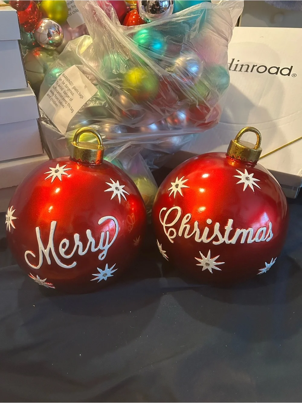 Grandin Road Merry Christmas Oversized Ornament Pair — NEW